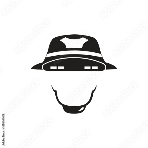 Black Silhouette of a Hat and Face Outline on White Background vector with Vector Design