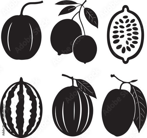 Black fruit silhouettes on white background watermelon