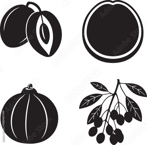 Plums and olives on branch fruit