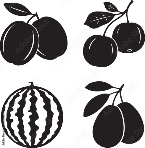 Plums cherries watermelon olives fruit leaf