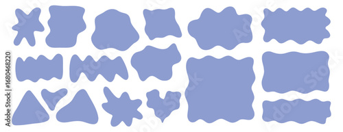 Abstract organic liquid shapes. Irregular fluid flat shapes. Random wavy oval spots and curvy elements. Smooth rectangle box set