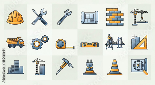 Construction engineering architecture tools and equipment vector illustration design for professional use