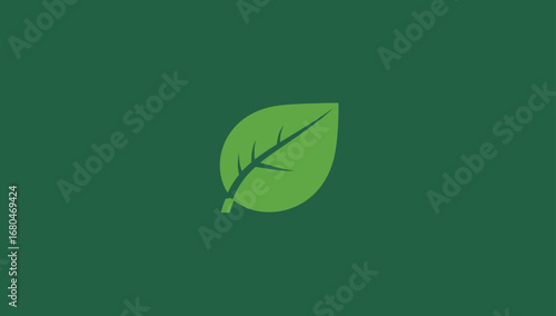 Simple Green Leaf Illustration with Dark Veins and Short Stem