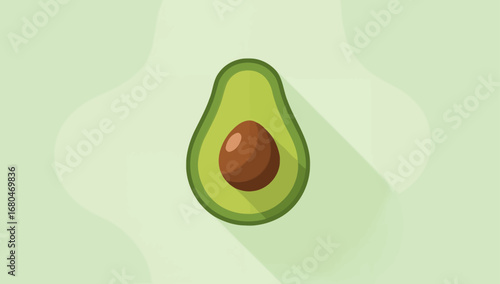 Stylized Avocado with Seed, Shadow, and Greenish-Yellowish Tones