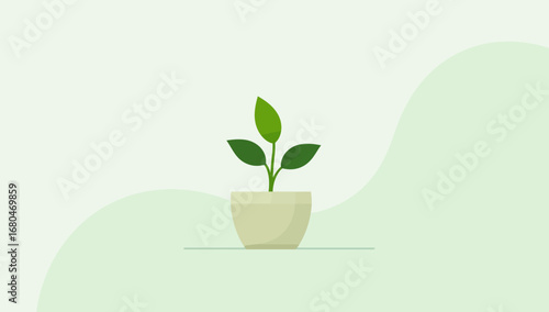 Simple Illustration of a Small Potted Plant with Green Leaves