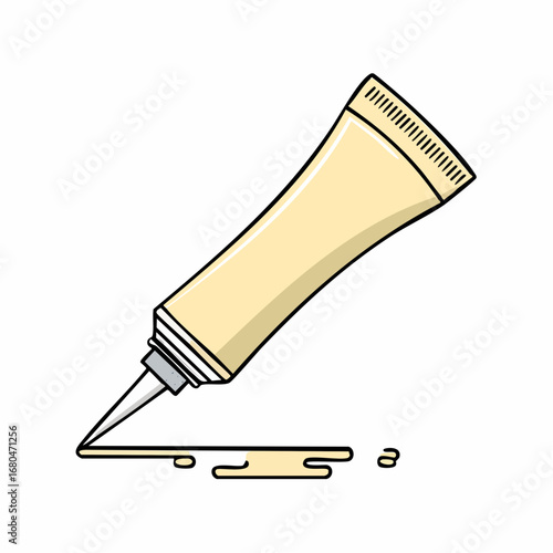 Simple illustration of a generic adhesive tube dispensing liquid glue onto a surface, perfect for craft projects, repair work, or DIY activities