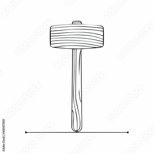 Simple Line Art of a Wooden Mallet or Hammer on a White Background