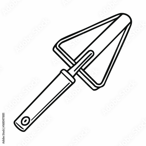 Outline illustration of a small gardening trowel, an essential hand tool for planting and soil work in the garden, isolated vector graphic icon