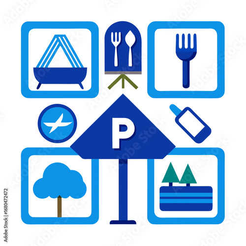 Collection of modern icons for parking and amenities
