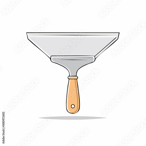A clean illustration of a painter's putty knife with a wooden handle on a white background, perfect for DIY and renovation projects