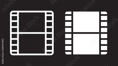 Film strip icon vector illustration for cinema movie production and video editing project.This vector illustration features a minimalist film strip icon, perfect for media, video production, and cinem