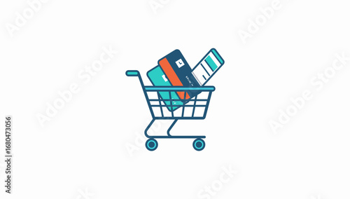 Online Shopping Cart with Credit Cards and Receipt Icon