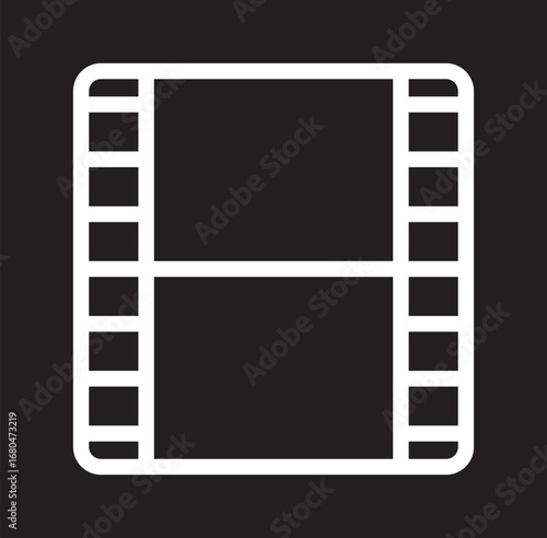 Film strip icon vector illustration for cinema movie production and video editing project.This vector illustration features a minimalist film strip icon, perfect for media, video production, and cinem