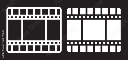 Film strip icon vector illustration for cinema movie production and video editing project.This vector illustration features a minimalist film strip icon, perfect for media, video production, and cinem