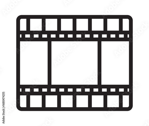 Film strip icon vector illustration for cinema movie production and video editing project.This vector illustration features a minimalist film strip icon, perfect for media, video production, and cinem