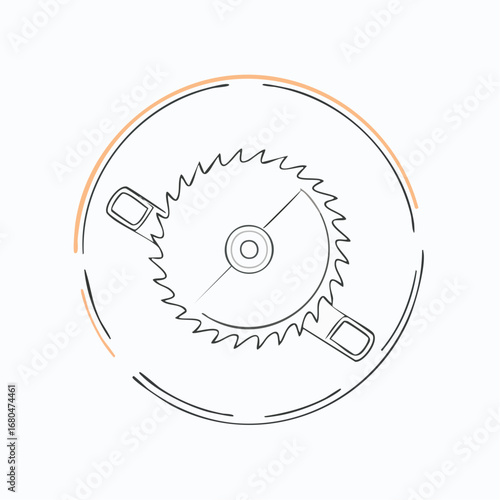 Outline icon of a circular saw blade, a minimalist vector symbol representing carpentry, craftsmanship, and industry