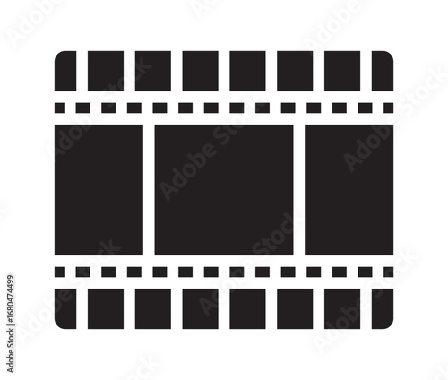 Film strip icon vector illustration for cinema movie production and video editing project.This vector illustration features a minimalist film strip icon, perfect for media, video production, and cinem