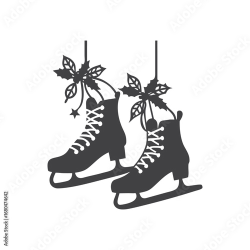 Pair of Ice Skates with Holly Decorations Hanging ice skating winter with Vector Design