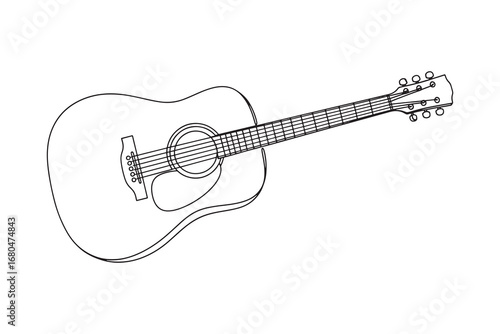 Continuous one line drawing illustration of acoustic guitar 