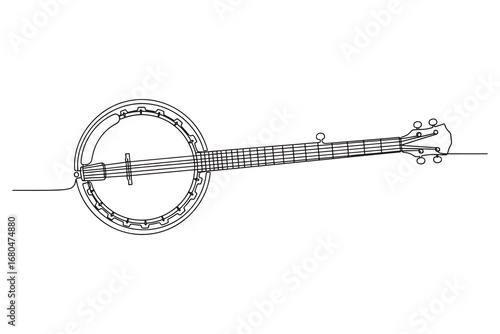  continuous line drawing of a banjo musical instrument