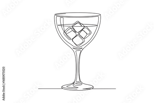 a simple line drawing of a cocktail glass filled with ice cubes and liquid illustration Design