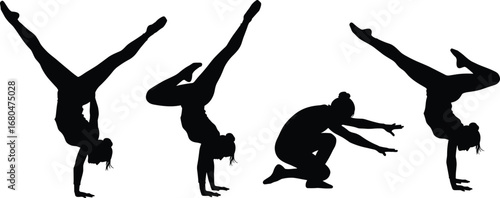 "Silhouette of Woman Performing Gymnastics and Handstands, Fitness and Flexibility Exercise Concept"