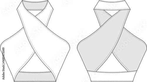 sleeveless halter neck cut out low cut crop cropped backless blouse top bustier template technical drawing flat sketch cad mockup fashion woman design style model 
