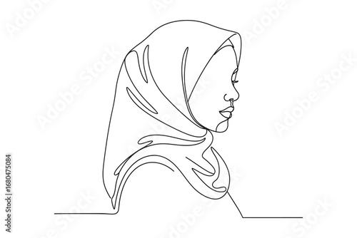 continuous line drawing of a woman wearing a hijab  illustration Design