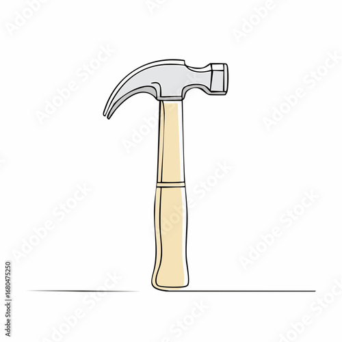 One line drawing of a classic claw hammer, a versatile tool for building, DIY, and home improvement projects