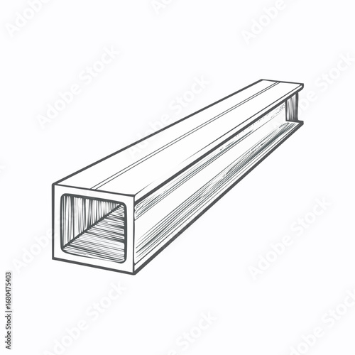 Industrial design sketch of a hollow square bar, a fundamental element in structural engineering and metal fabrication