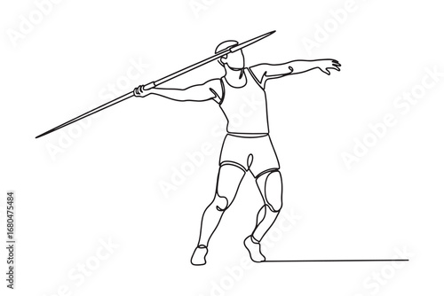 continuous line drawing of javelin thrower in action illustration Design