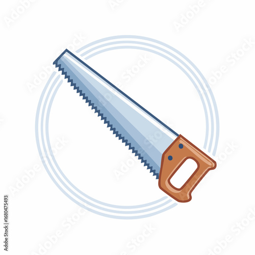 Classic woodworking hand saw icon, a vector illustration representing manual labor, carpentry, and do-it-yourself construction tasks