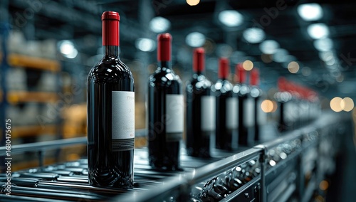 Wine bottles on a conveyor belt in a factory (2)