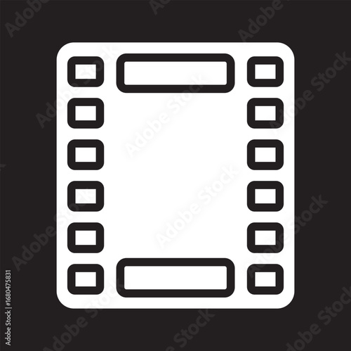 Film strip icon vector illustration for cinema movie production and video editing project.This vector illustration features a minimalist film strip icon, perfect for media, video production, and cinem