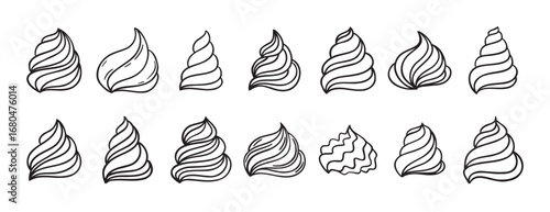 Cream for cakes or for ice cream doodle hand drawn icon set. Outline drawing cream for cakes or for ice cream line clipart symbol collection