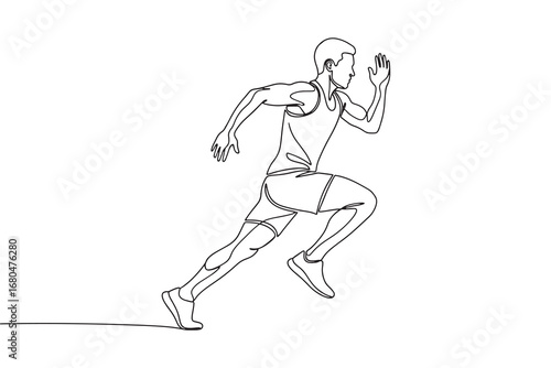 Continuous one line drawing of athletic male runner in motion