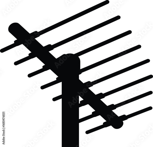 Old TV Antenna Silhouette Isolated on White Background – Vector Illustration for Communication, Signal, Broadcast, and Technology Concept Design