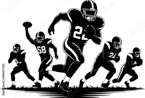 American Football Player Action Silhouettes Vector 