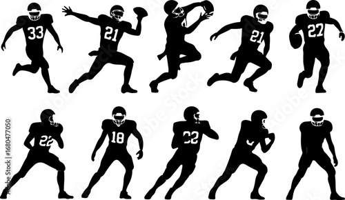 American Football Player Action Silhouettes Vector 