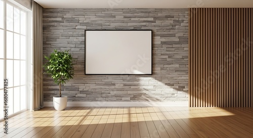 Modern Minimalist Interior Design with Blank Picture Frame.