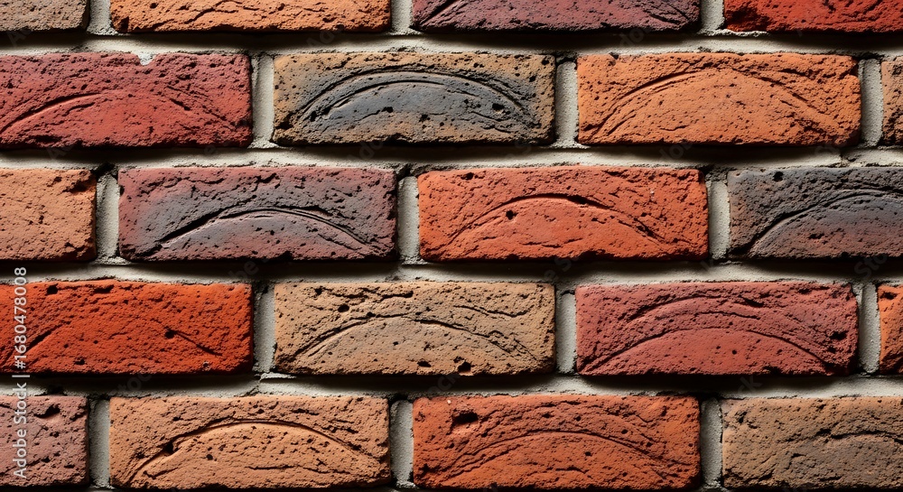 Closeup view of a weathered brick wall with varied colors and textures Closeup view of a weathered brick wall with varied colors and textures