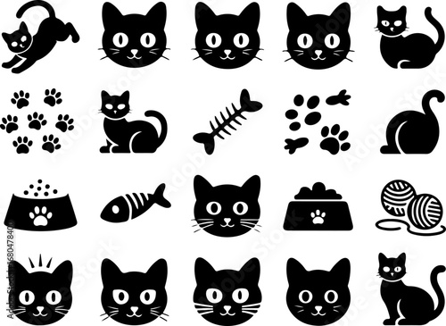 Cute Cat Silhouettes and Pet Elements Collection Vector