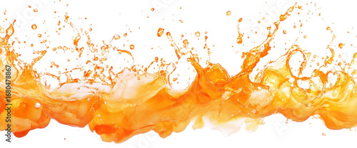 Vibrant Orange Liquid/Paint/Slush/Wine Splash with Splatters on Isolated Background