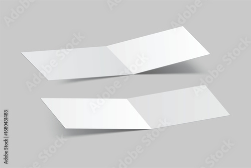 Bi Fold Business Card Blank Mockup, Open leaflet template. Empty paper for pamphlet, catalog, flyer, notecards, note paper, wedding invitation, gift card, postcard, brochure, print design, branding
