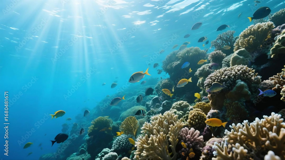 custom made wallpaper toronto digitalUnderwater Coral Reef Scene with Sunlight Penetrating the Clear Blue Water Depicting Diverse Marine Life