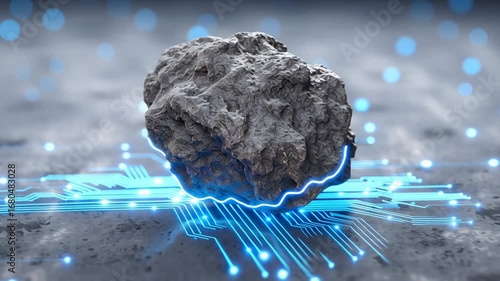 Rare earth minerals important as raw materials or components in the production of electronic parts. Rare earth and industrial factories.