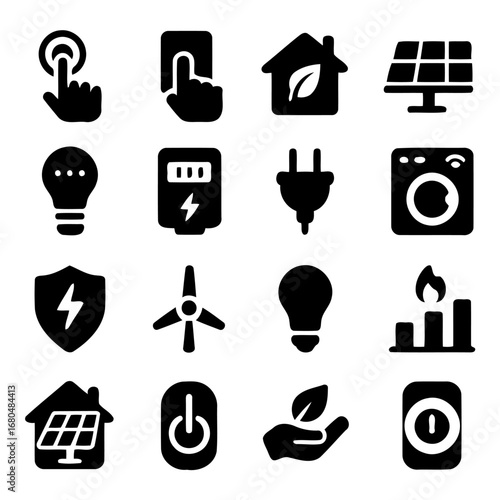 Sustainable Living Icons: A collection of expertly crafted icons symbolizing eco-conscious living, with a focus on renewable energy, green technologies, and environmental protection.