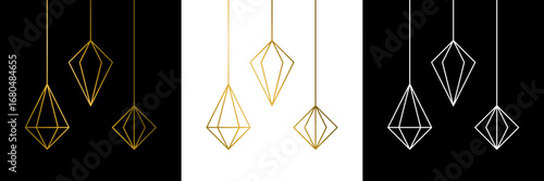 weihnachtlicher Christbaumschmuck aus geometrischen Linien in drei Farbvarianten