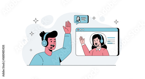 Friendly Call Center Representatives in Online Support Demonstrating Professional Communication