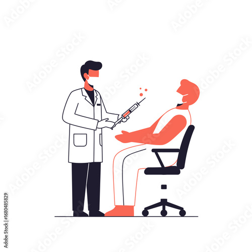 Doctor administering injection to patient, healthcare professional providing vaccination.